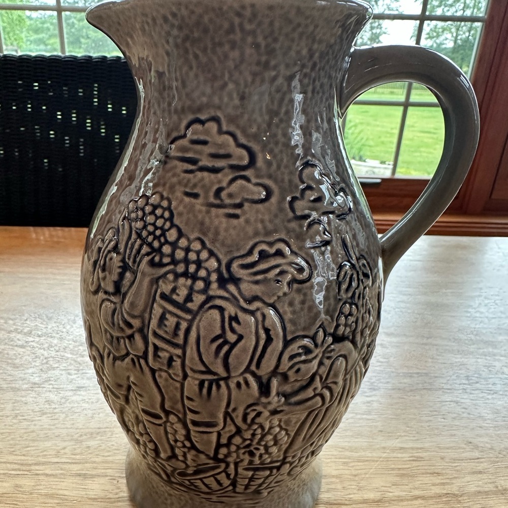 Vintage salt glaze stoneware pitcher, 8 inches tall